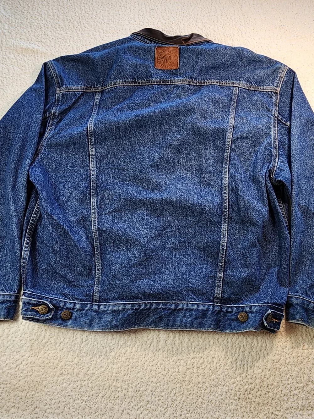 Vintage Marlboro Country Store Denim Trucker Jacket Leather Collar Flannel Sz L
